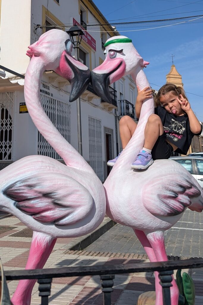Flamingo statues dotted around around the town centre of Fuente de Piedra, Málaga Andalusia
