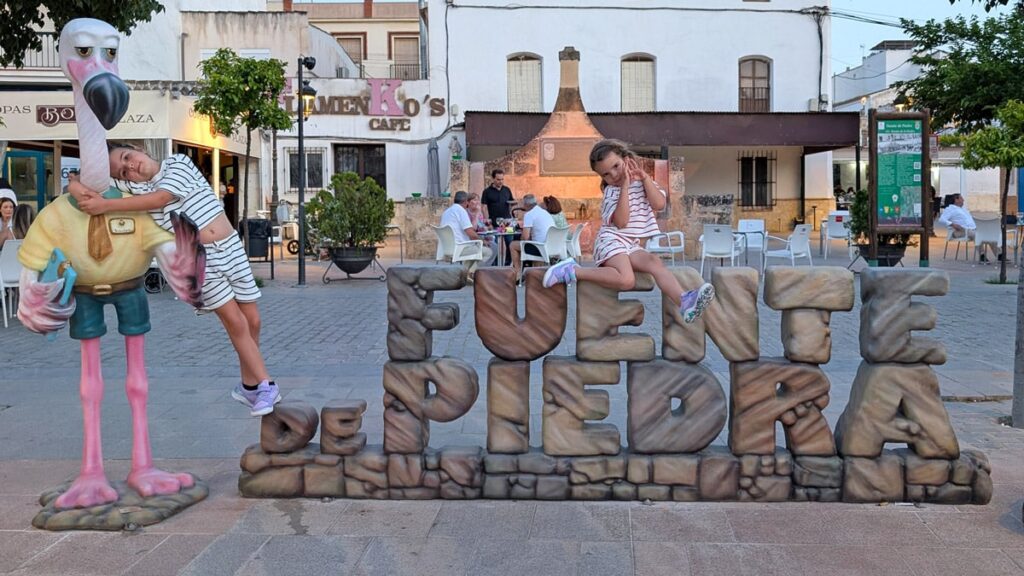 Town centre Fuente de Piedra with flamingo statue