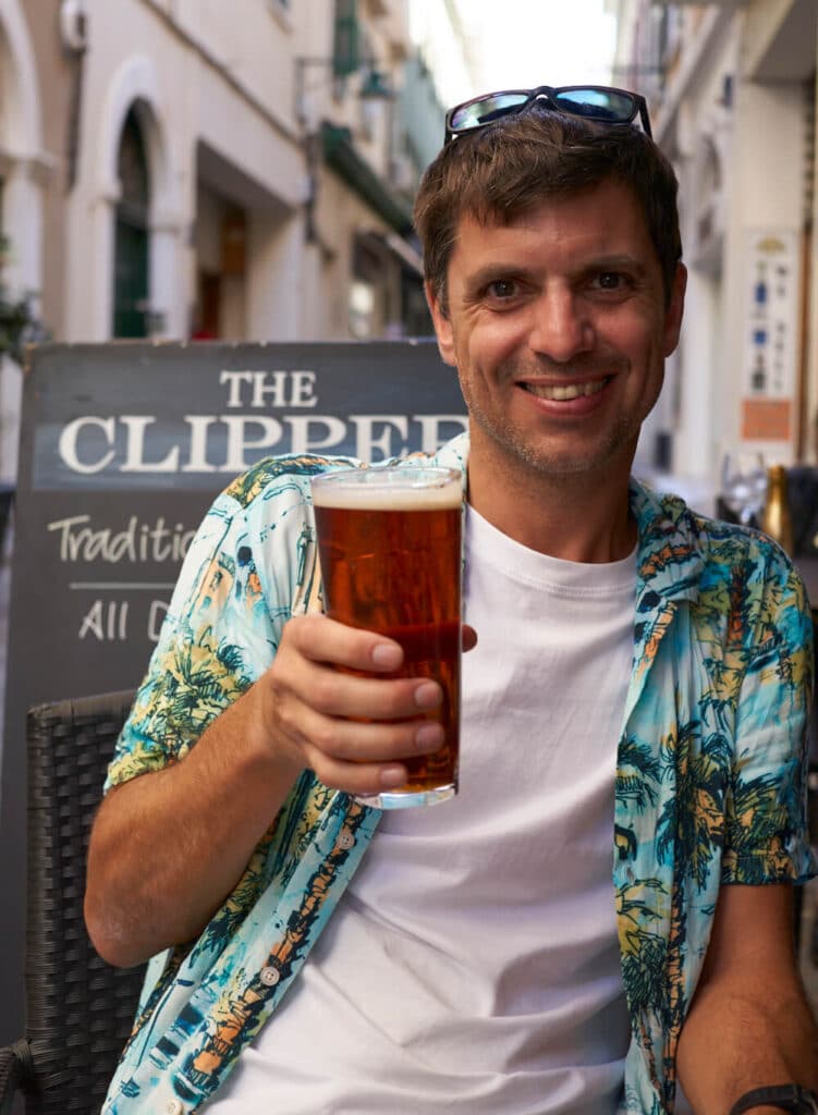 Mike enjoying a pint of real ale in Gibraltar