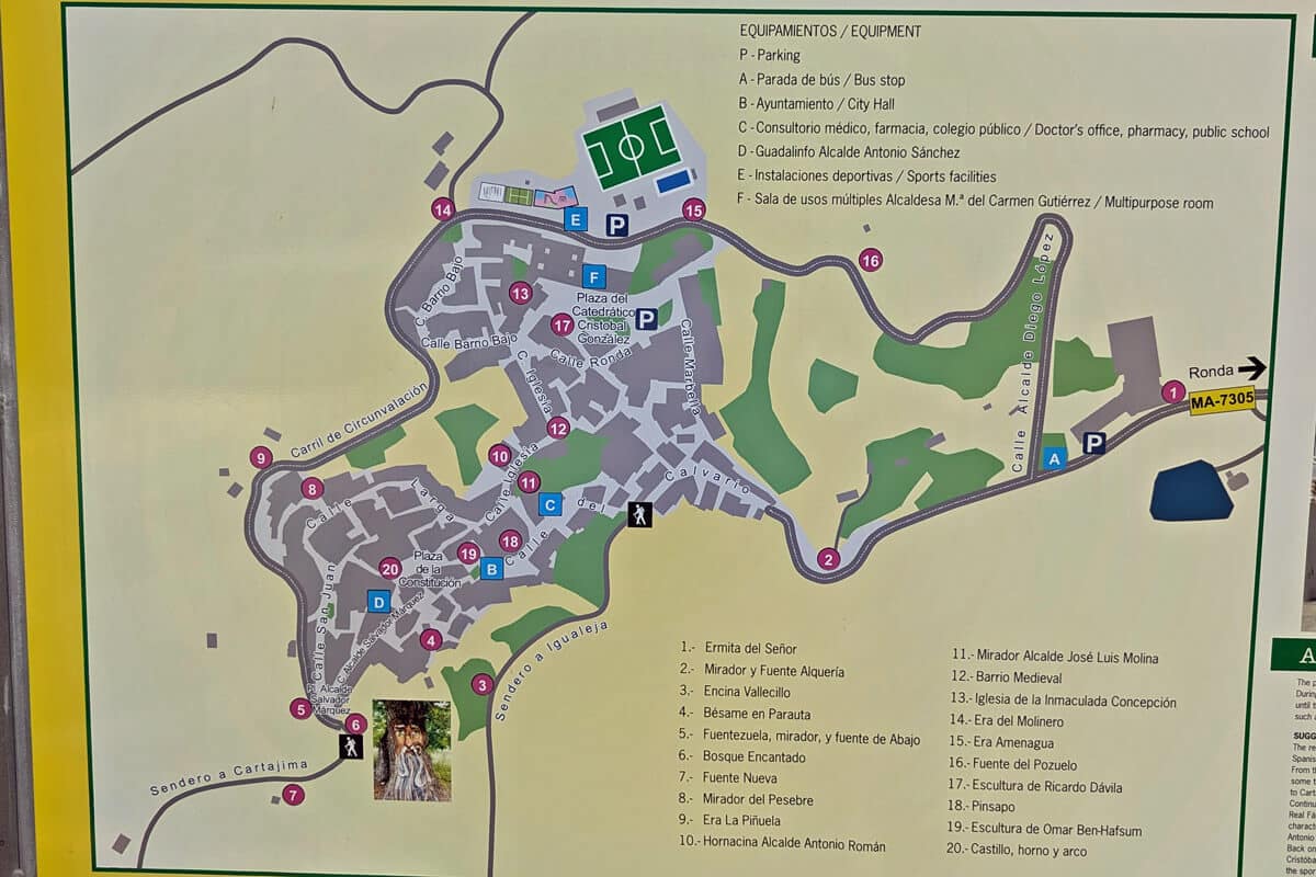 Map of the points of interest in Parauta, Málaga